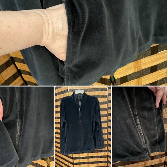 Eddie Bauer Black Velour Quarter Zip Pullover Womens XL - Picture 5 of 10